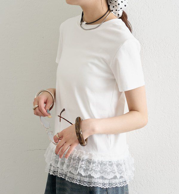  「裾レースドッキングTシャツ」|Tシャツ・カットソー|