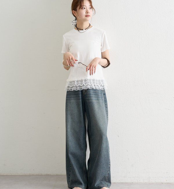  「裾レースドッキングTシャツ」|Tシャツ・カットソー|