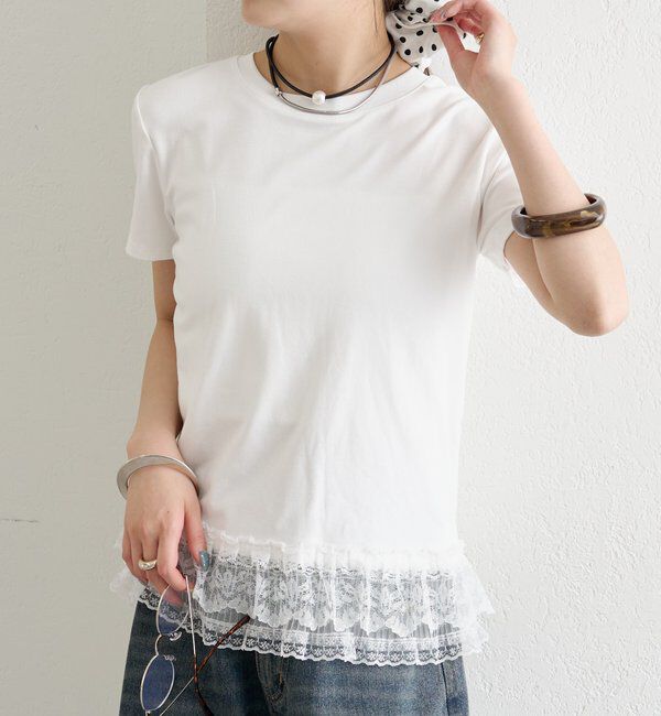  「裾レースドッキングTシャツ」|Tシャツ・カットソー|
