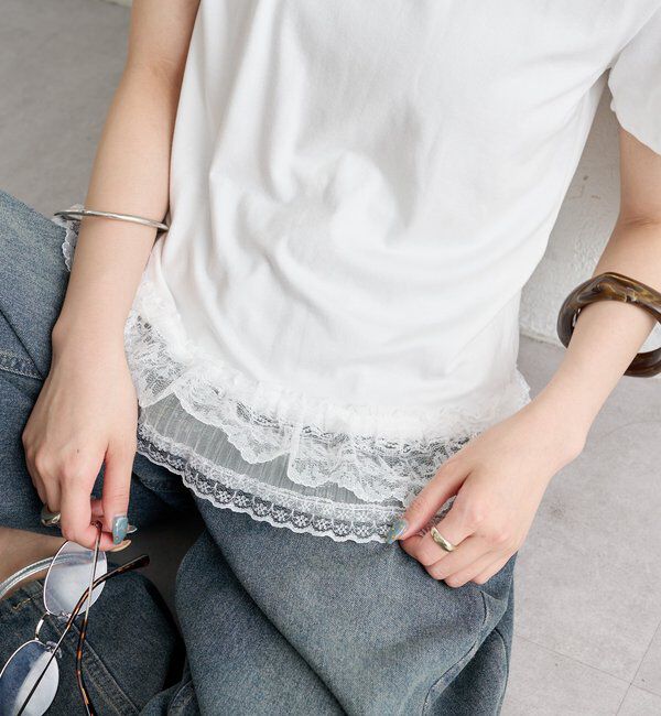  「裾レースドッキングTシャツ」|Tシャツ・カットソー|