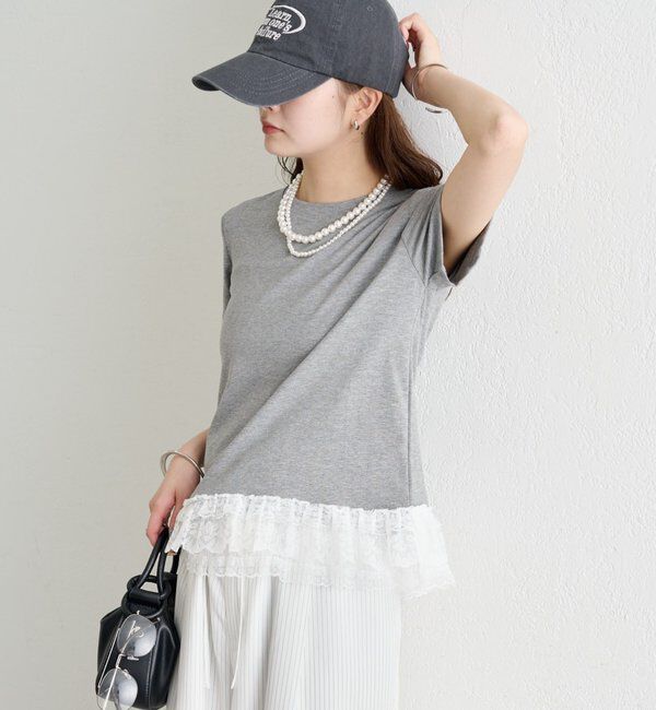  「裾レースドッキングTシャツ」|Tシャツ・カットソー|