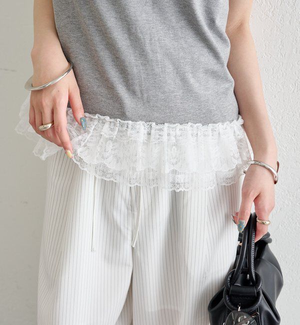  「裾レースドッキングTシャツ」|Tシャツ・カットソー|