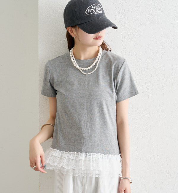  「裾レースドッキングTシャツ」|Tシャツ・カットソー|