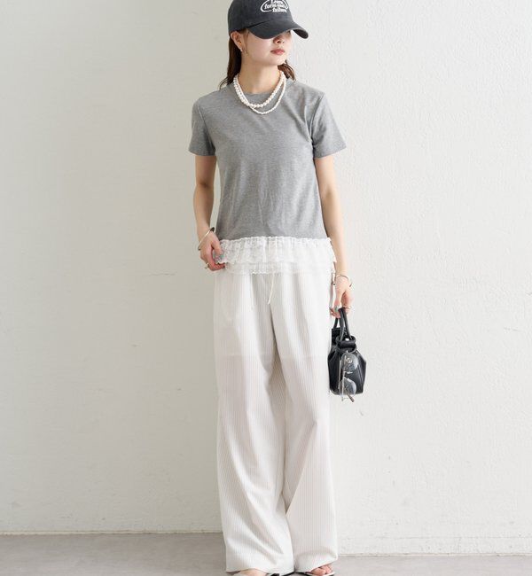  「裾レースドッキングTシャツ」|Tシャツ・カットソー|