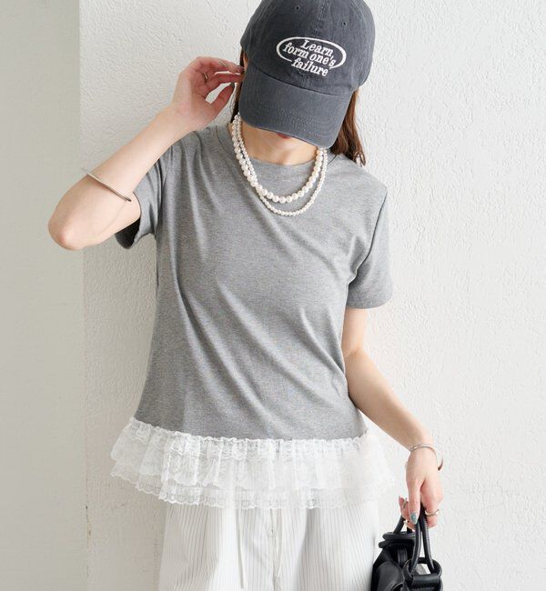  「裾レースドッキングTシャツ」|Tシャツ・カットソー|