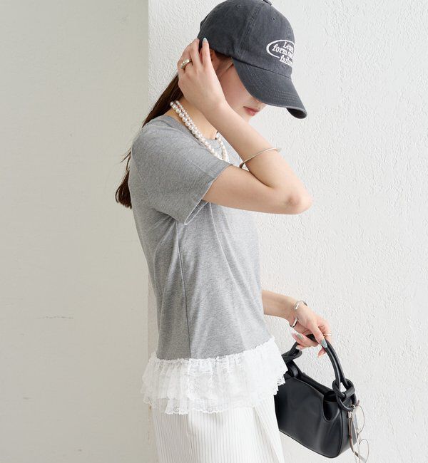  「裾レースドッキングTシャツ」|Tシャツ・カットソー|