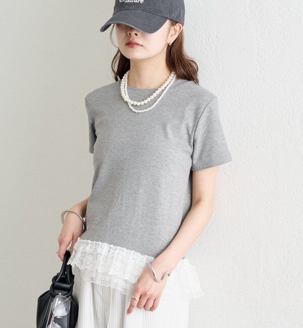  「裾レースドッキングTシャツ」|Tシャツ・カットソー|