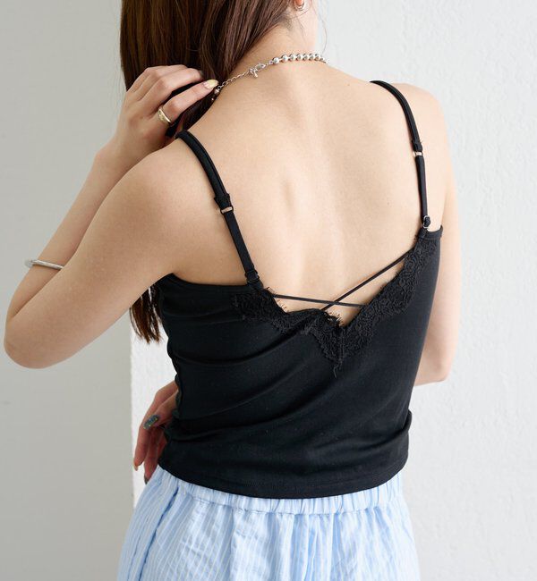  「パット付きレースアップキャミソール」|キャミソール|
