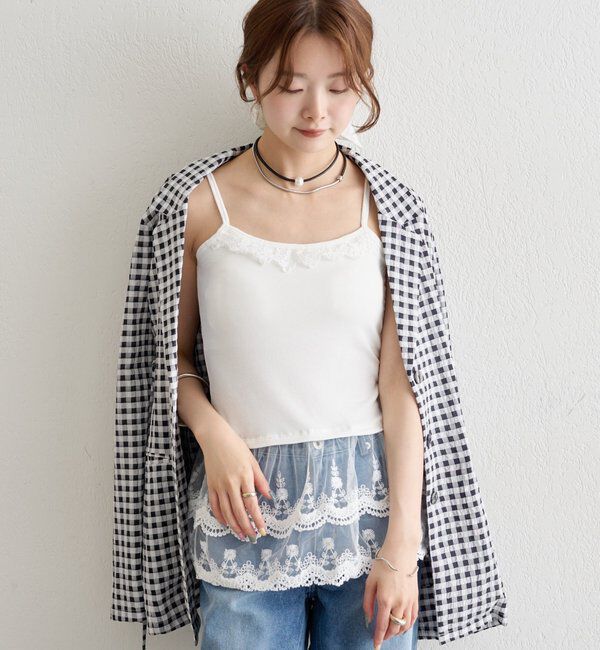  「パット付きレースティアードキャミソール」|キャミソール|