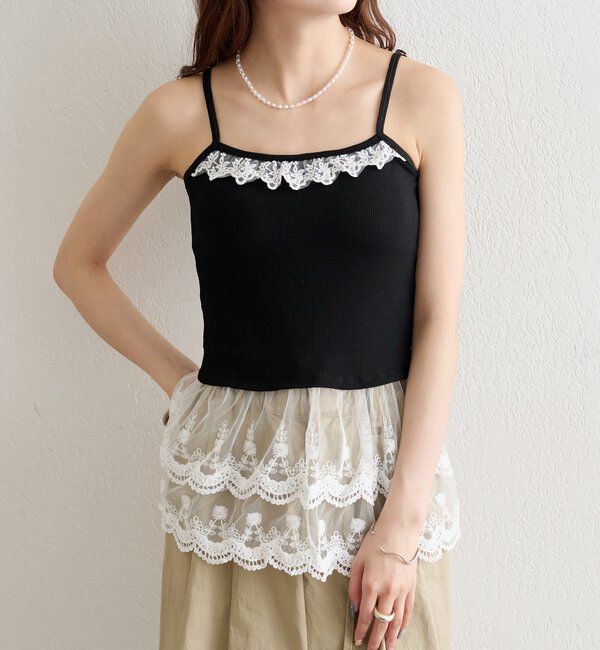  「パット付きレースティアードキャミソール」|キャミソール|