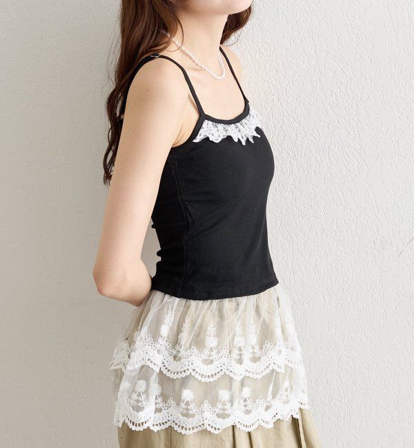  「パット付きレースティアードキャミソール」|キャミソール|