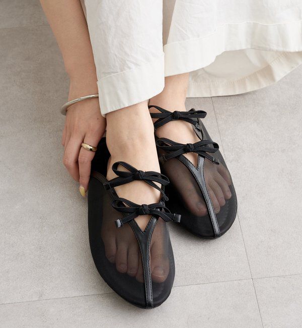  「リボンチュールフラットシューズ」|その他|ブラック