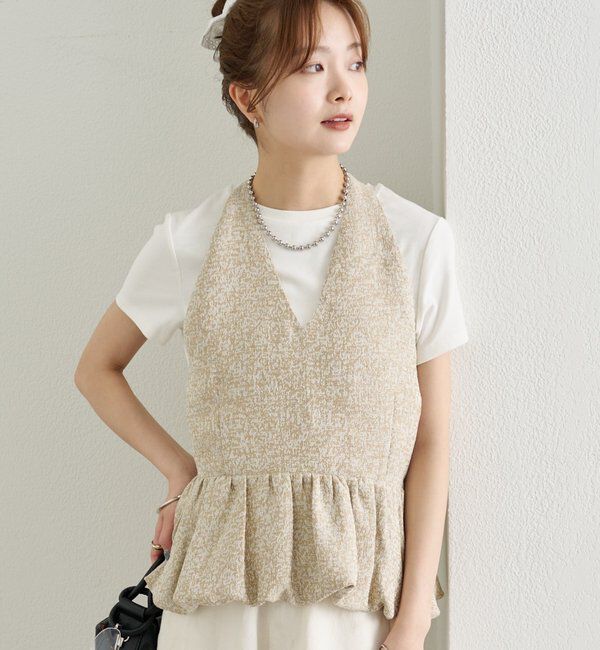  「ジャガードホルタービスチェ」|シャツ・ブラウス|ベージュ