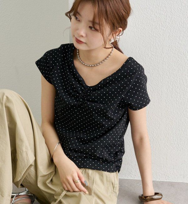  「ドットプリント半袖Tシャツ」|Tシャツ・カットソー|ブラック