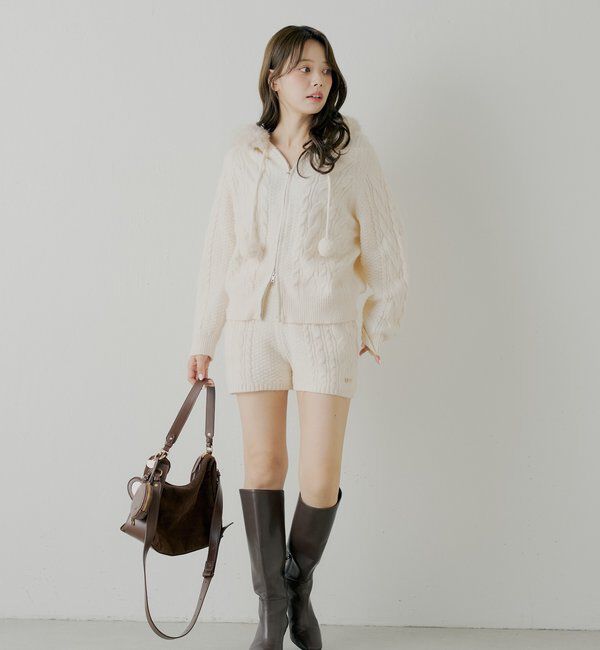  「【セットアップ対応】ケーブルショートニットパンツ」|チノ|