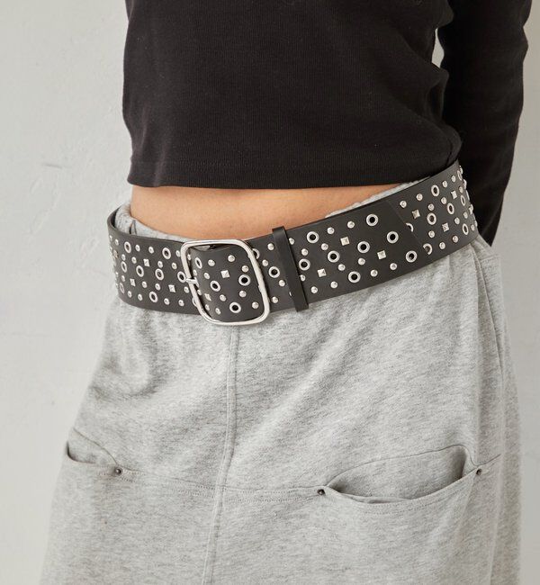  「ラインストーンワイドベルト」|ベルト|ブラック