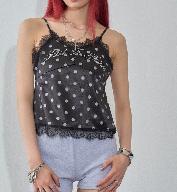  「刺繍ロゴサテンスリップキャミ」|シャツ・ブラウス|