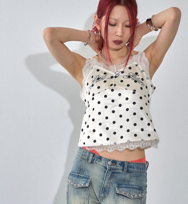  「刺繍ロゴサテンスリップキャミ」|シャツ・ブラウス|