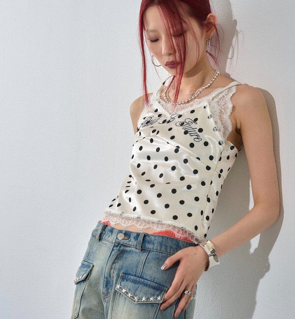  「刺繍ロゴサテンスリップキャミ」|シャツ・ブラウス|