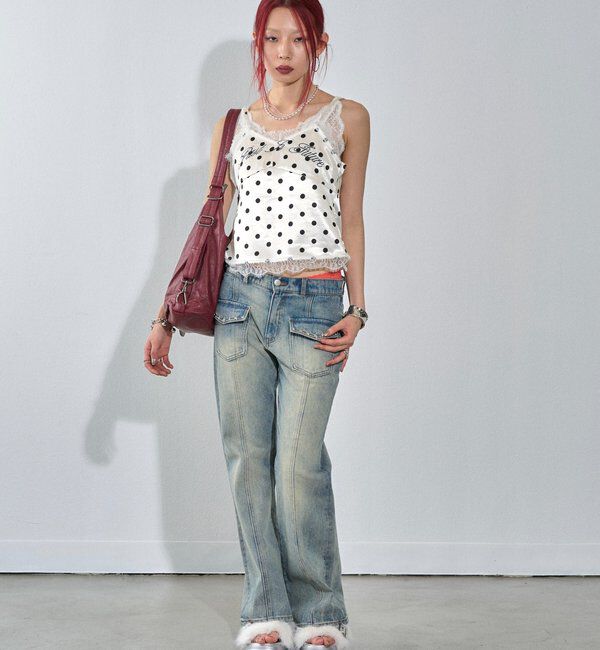  「刺繍ロゴサテンスリップキャミ」|シャツ・ブラウス|