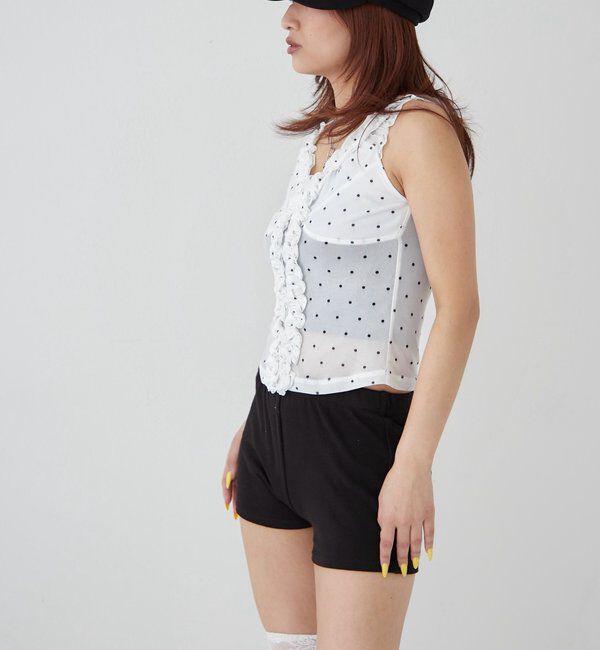  「センターフリルキャミ(チェック柄/ドット柄)」|キャミソール|