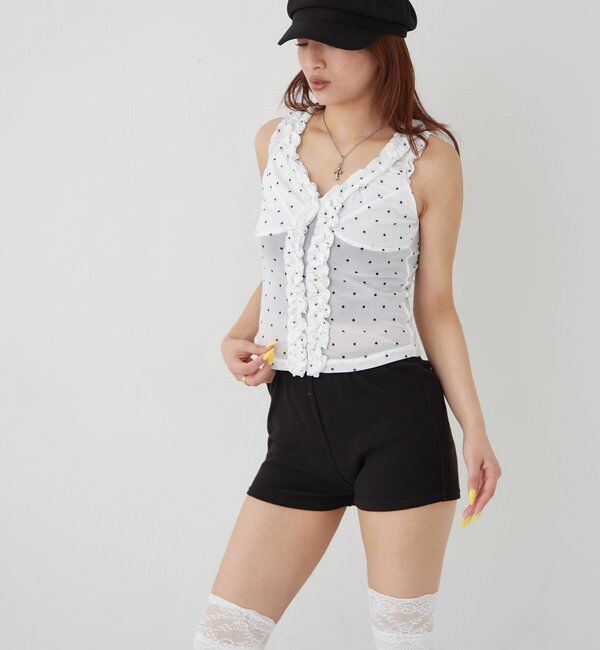  「センターフリルキャミ(チェック柄/ドット柄)」|キャミソール|