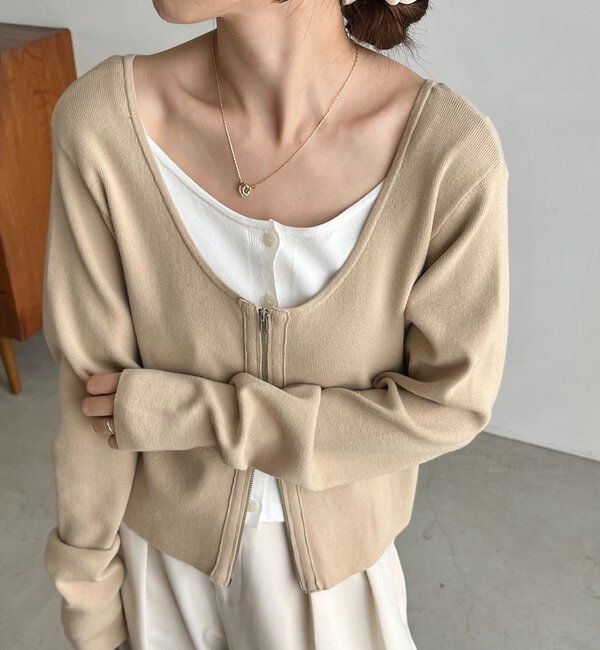  「【WEB限定】Wジップレイヤードニット」|カーディガン|