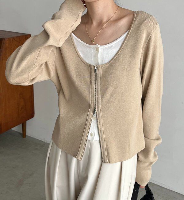  「【WEB限定】Wジップレイヤードニット」|カーディガン|