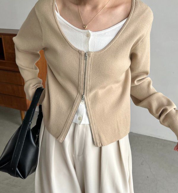  「【WEB限定】Wジップレイヤードニット」|カーディガン|