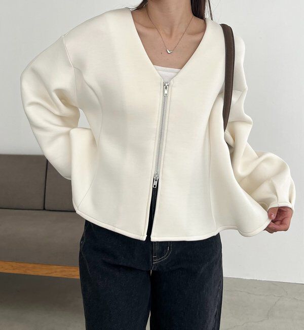  「【スタイルアップが叶う/伸縮性◎】ペプラムジップカーディガン」|Tシャツ・カットソー|