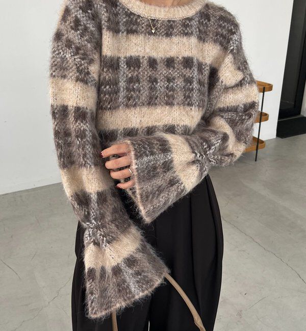  「チェックシャギープルオーバー」|ニット・セーター|