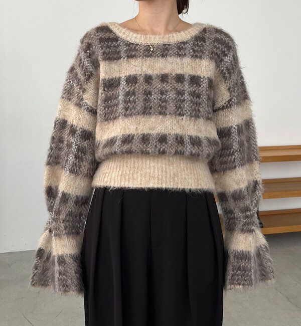  「チェックシャギープルオーバー」|ニット・セーター|