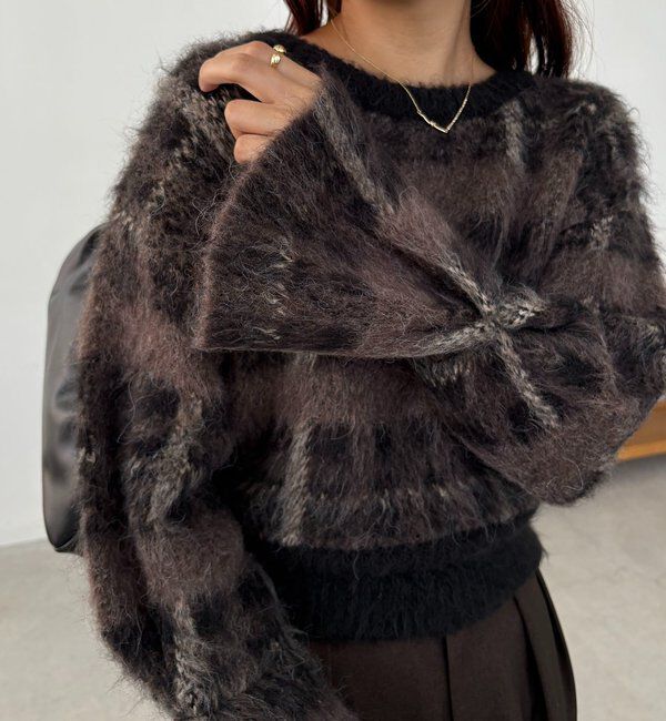  「チェックシャギープルオーバー」|ニット・セーター|