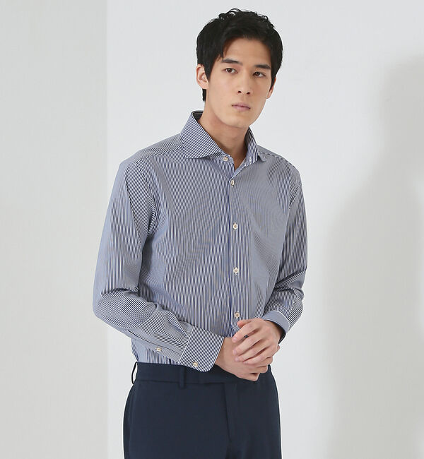 ABAHOUSE「【FLEX SHIRTS】マルチストレッチ ナローストライプ シャツ」|シャツ・ブラウス|ネイビー