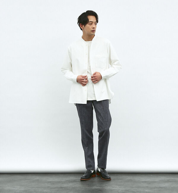 ABAHOUSE「【変形襟】シャンブレーツイル カラーレス シャツ / バンドカラーシャツ」|シャツ・ブラウス|
