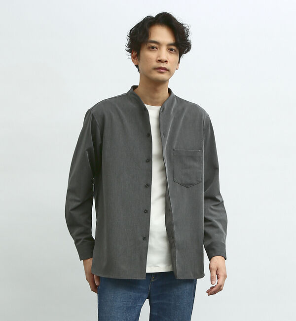 ABAHOUSE「【変形襟】シャンブレーツイル カラーレス シャツ / バンドカラーシャツ」|シャツ・ブラウス|