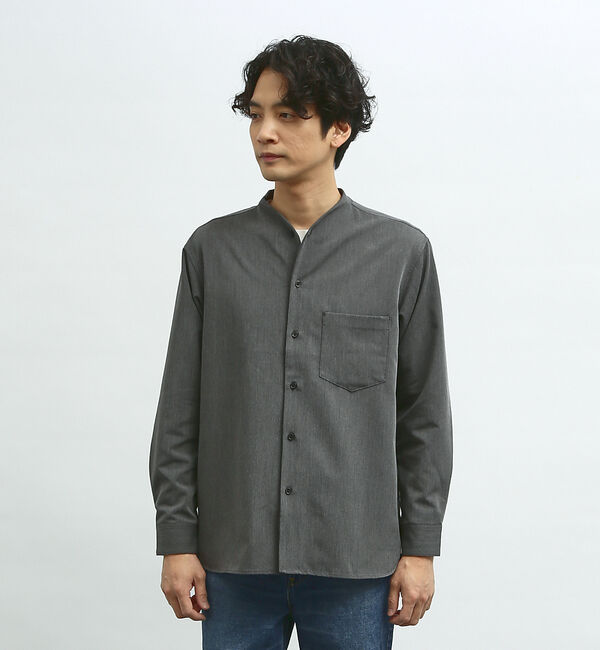 ABAHOUSE「【変形襟】シャンブレーツイル カラーレス シャツ / バンドカラーシャツ」|シャツ・ブラウス|