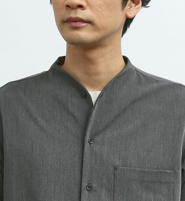 ABAHOUSE「【変形襟】シャンブレーツイル カラーレス シャツ / バンドカラーシャツ」|シャツ・ブラウス|