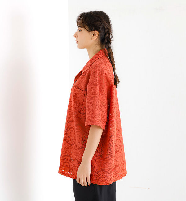 ABAHOUSE「【Revo.レボ】透かし編みニットオープンカラー半端袖シャツ」|シャツ・ブラウス|