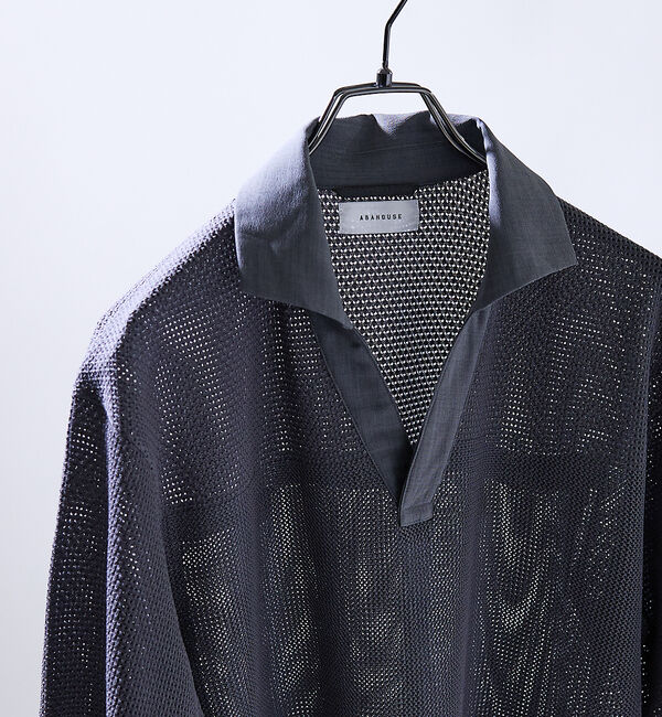 ABAHOUSE「スキッパー メッシュニット ポロシャツ」|ポロシャツ|グレー