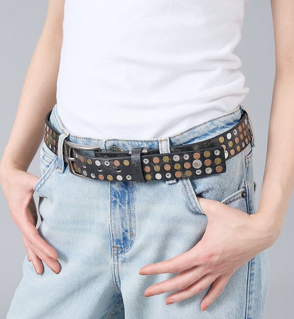 ABAHOUSE「【ウエスタン スタッズ レザー ベルト】35mm black Studded b」|ベルト|