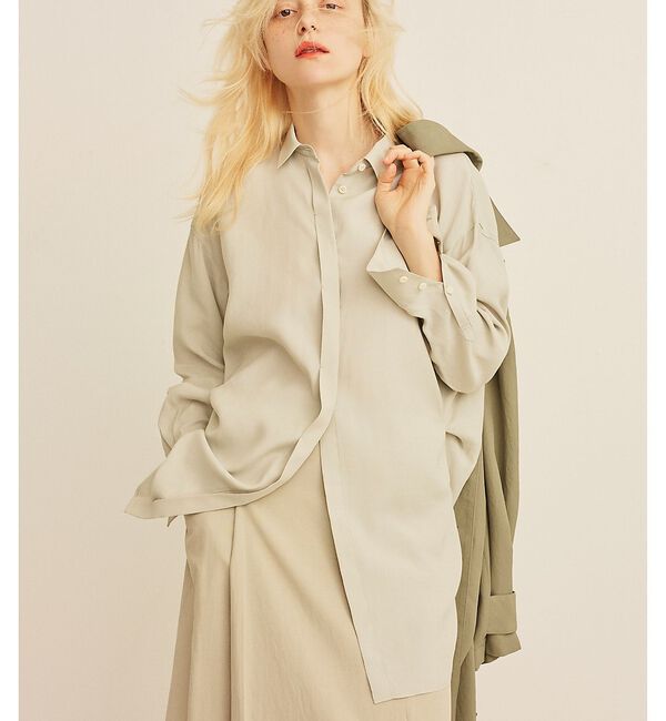 Rouge vif「ウエストタックドレープロングシャツ」|シャツ・ブラウス|セージグリーン