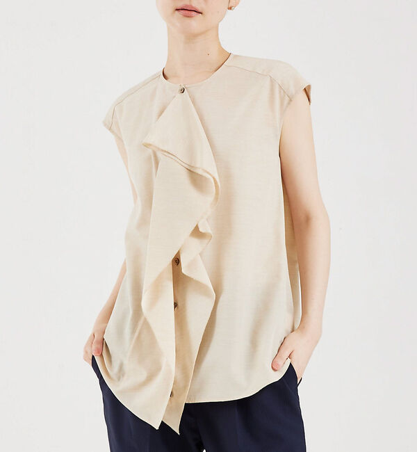 qualite「フロントラッフルノースリーブブラウス」|シャツ・ブラウス|ベージュ
