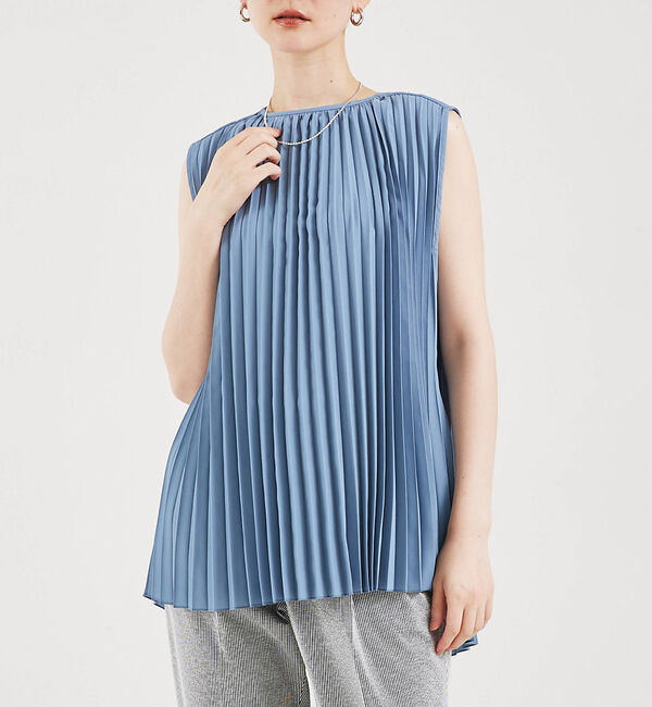 qualite「サーキュラープリーツブラウス」|シャツ・ブラウス|ブルー