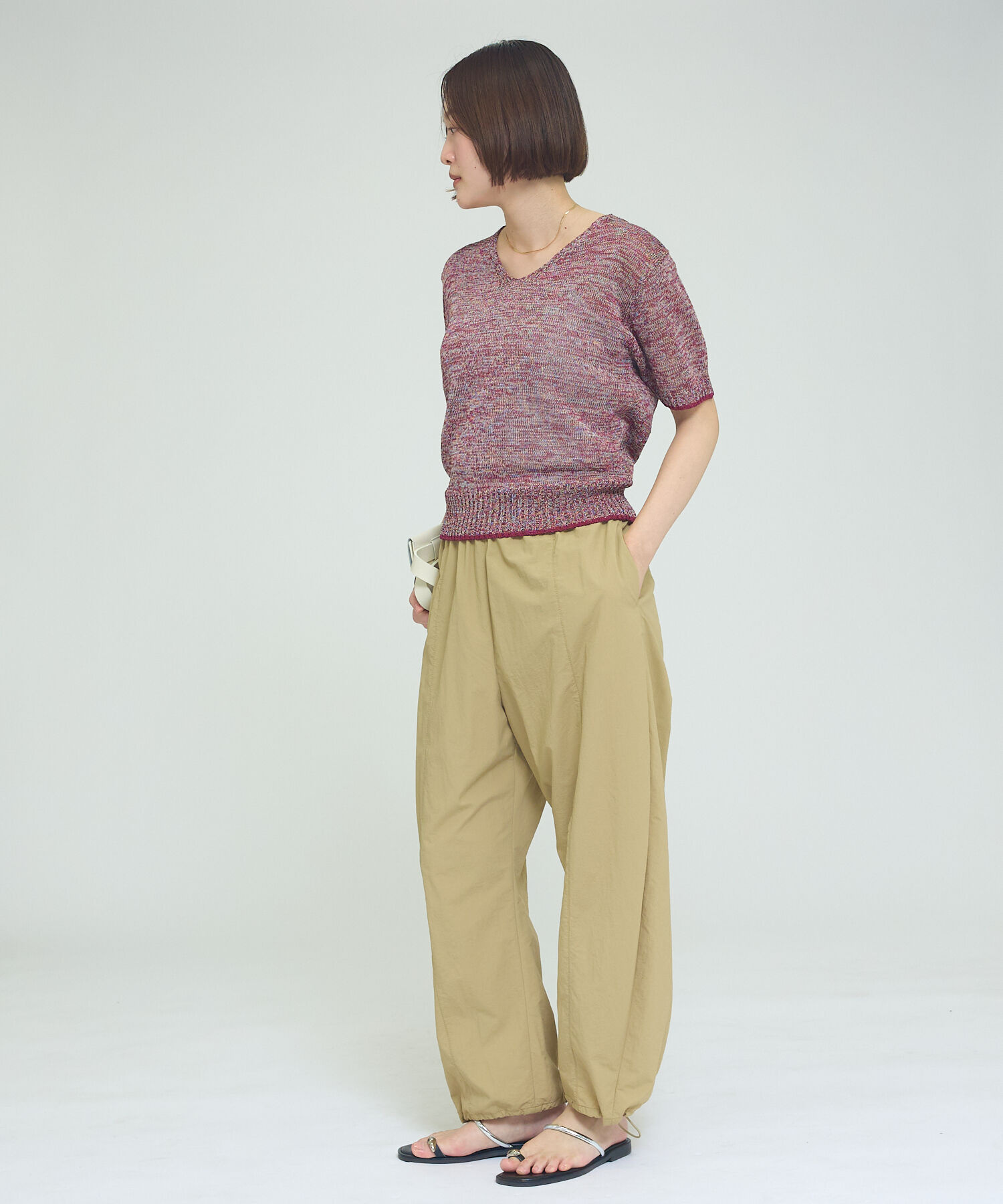 qualite「カラーポリリネンVネックニット【予約】」|ニット・セーター|