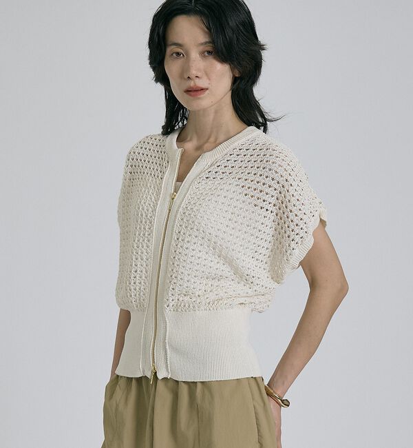 qualite「ZIP UP 透かしニット【予約】」|ニット・セーター|