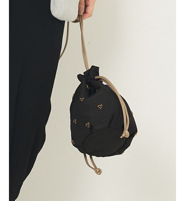 abahouse mavie「ハートビーズ゛刺繍巾着」|その他|ブラック