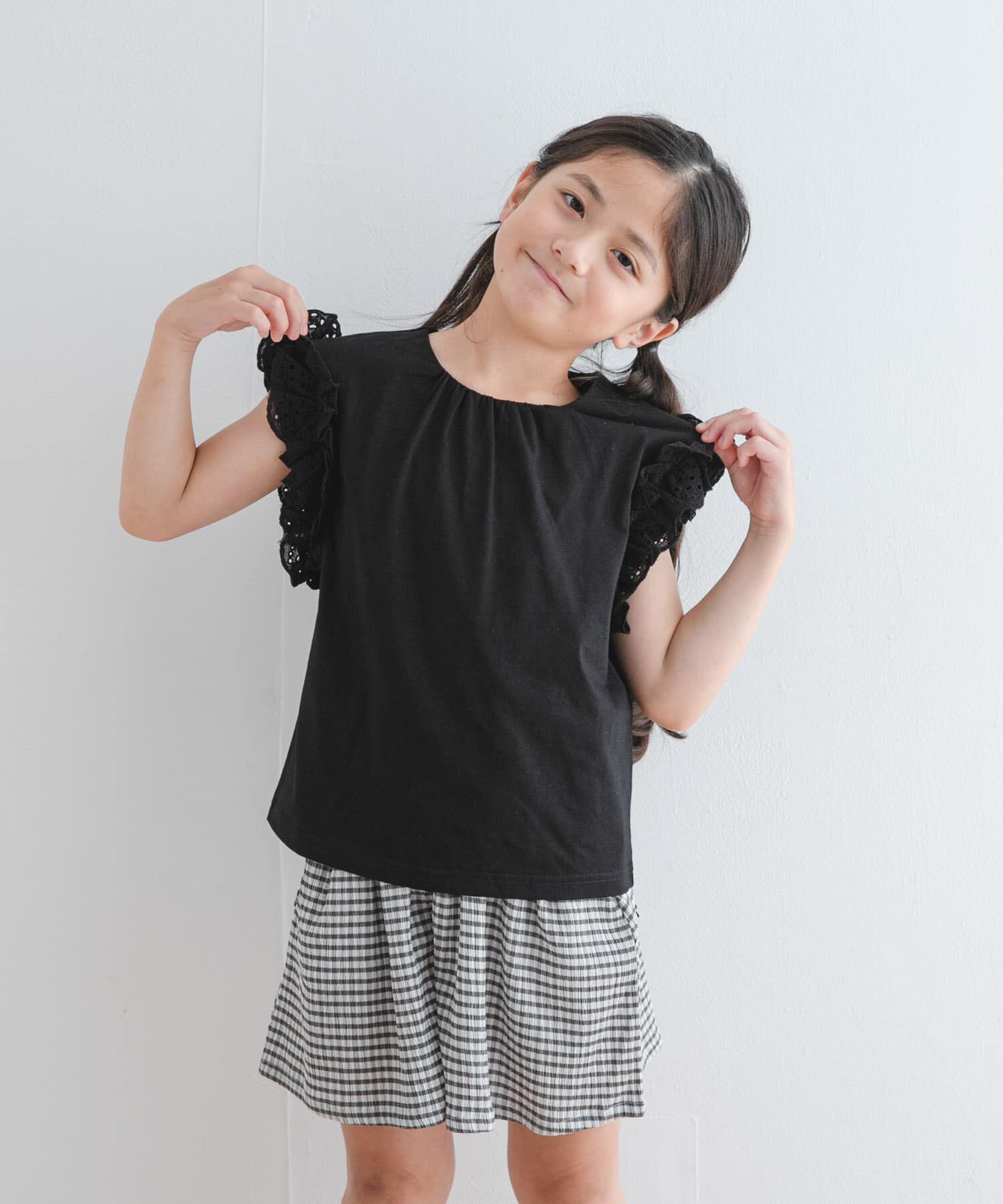 URBAN RESEARCH DOORS「袖レースフレンチスリーブカットソー(KIDS)」|その他|ブラック