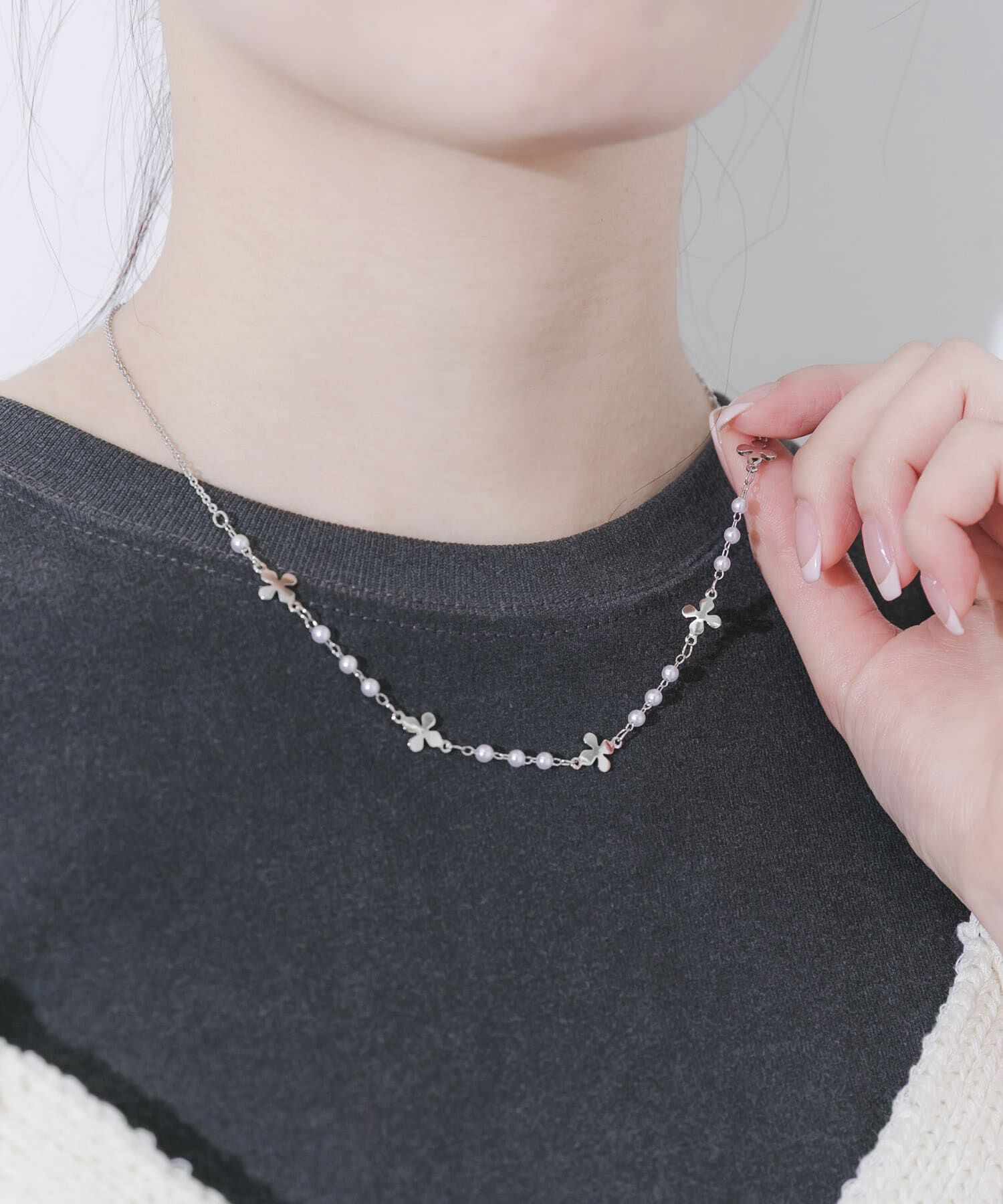 SMELLY「フラワーモチーフパールネックレス」|ネックレス|