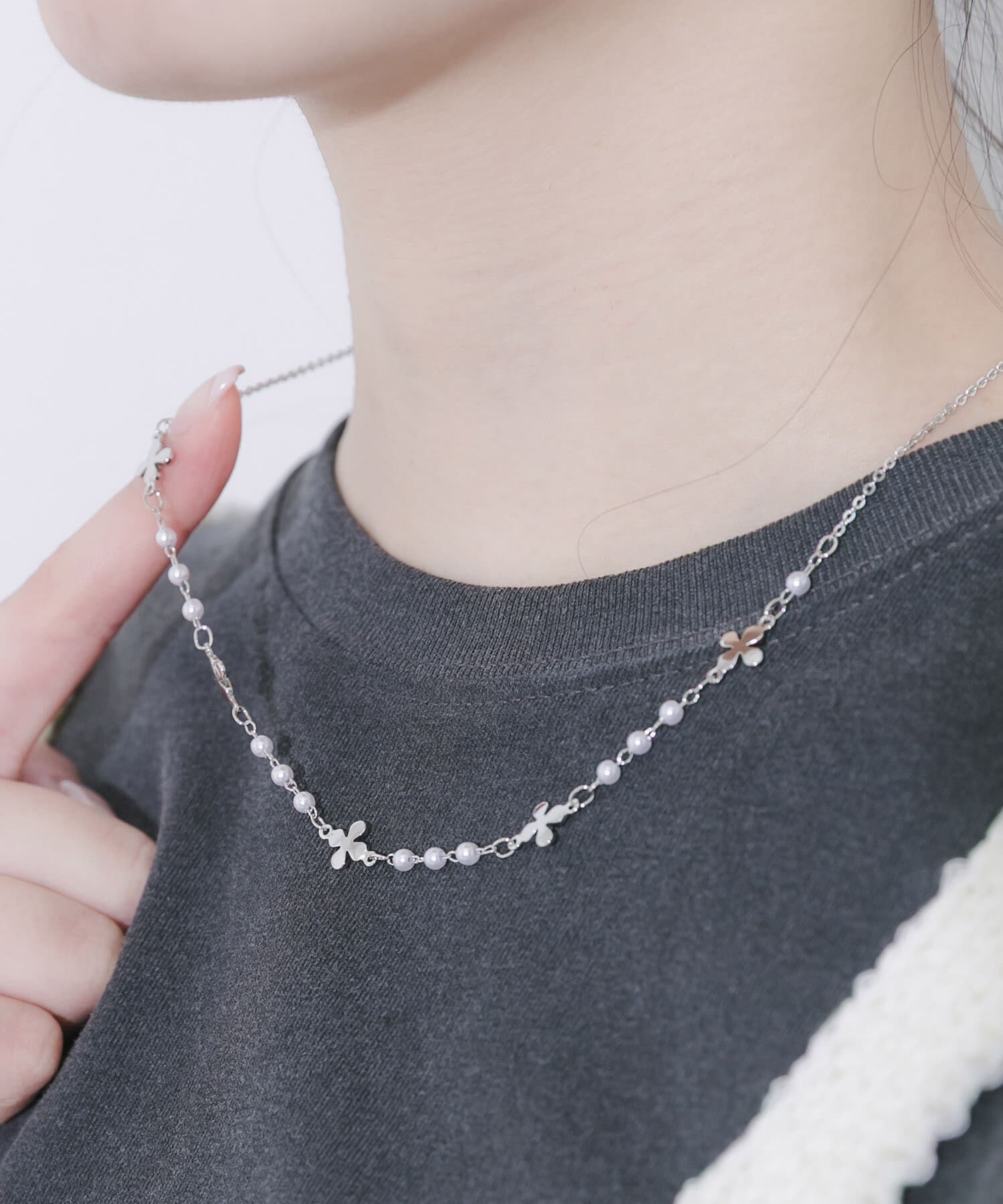 SMELLY「フラワーモチーフパールネックレス」|ネックレス|